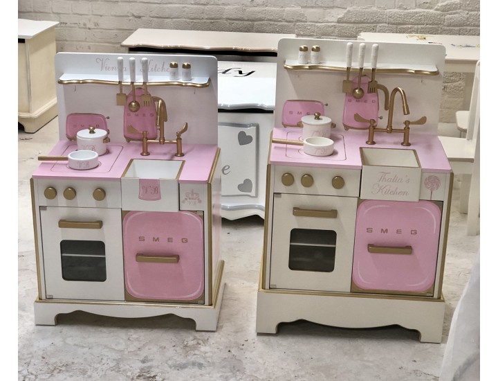2 Pink Play Kitchens Given Smeg Make Overs In Different Heights