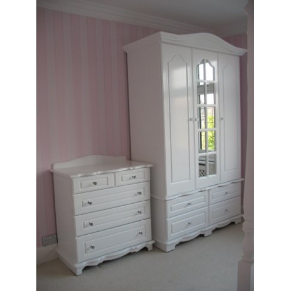 White Wardrobe With Swept Head & Crystal Knobs