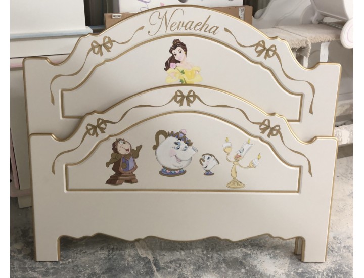 Small 4ft Double Bed With Mrs Potts Design Art & Gold Edges