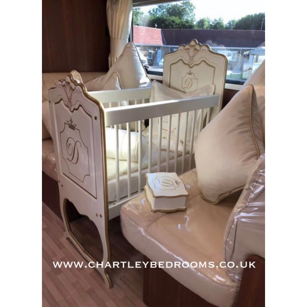 Feather Mini Cot + Name + Metallic Trim + Simple Art