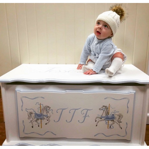 Personalised Toy Box 3ft Blue Carousel Horses Inc. Initials