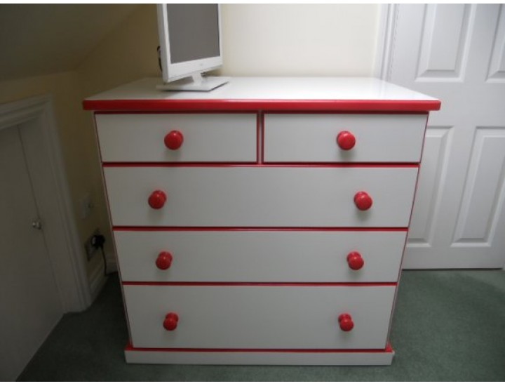 Chest Of Drawers White/Red Bespoke