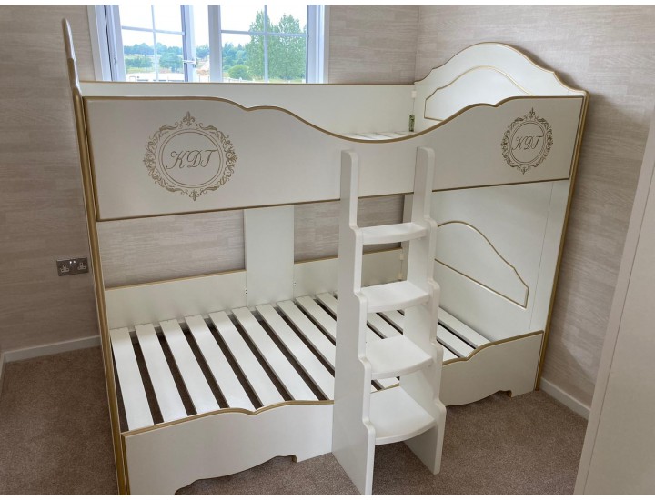 4ft Double Bunk Beds Off White Gold Crest Artwork