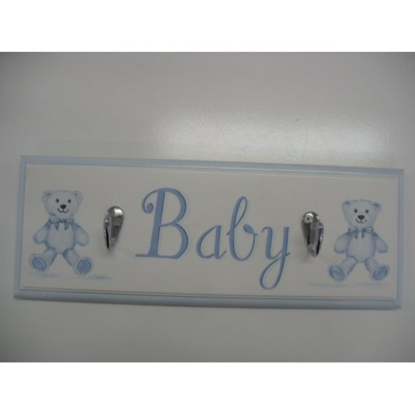 Blue Teddy Christening Gift Coat Hook