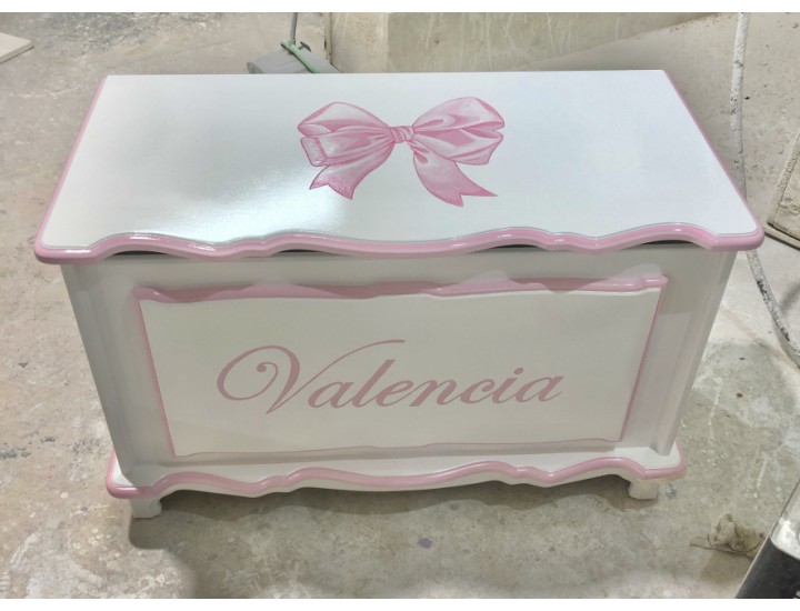 Toy Box With Pink Bow On The Lid And Name