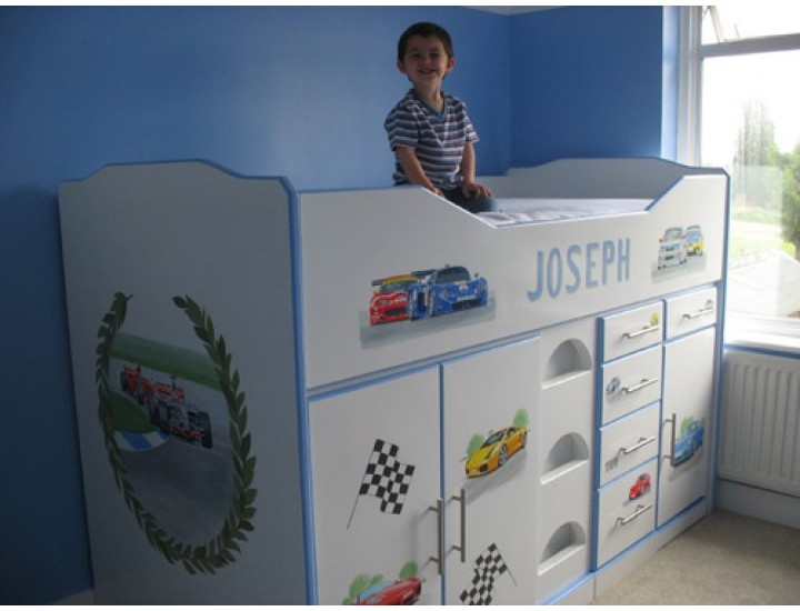 High Sleeper Cabin Bed Hand Painted Grand Prix For Joseph