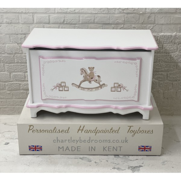 Personalised Toybox With Pink Rocking Horse Art Work