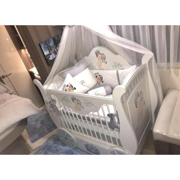 Carriage Cot + Name + ComplexPlus Art + Drawer with Art