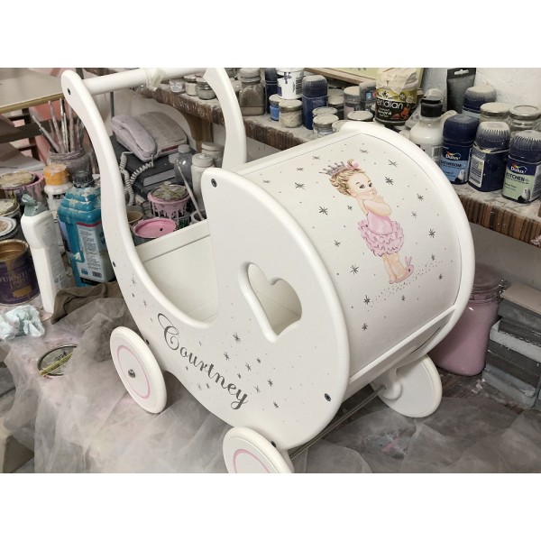 Wooden Dolls Pram Personalised To Order